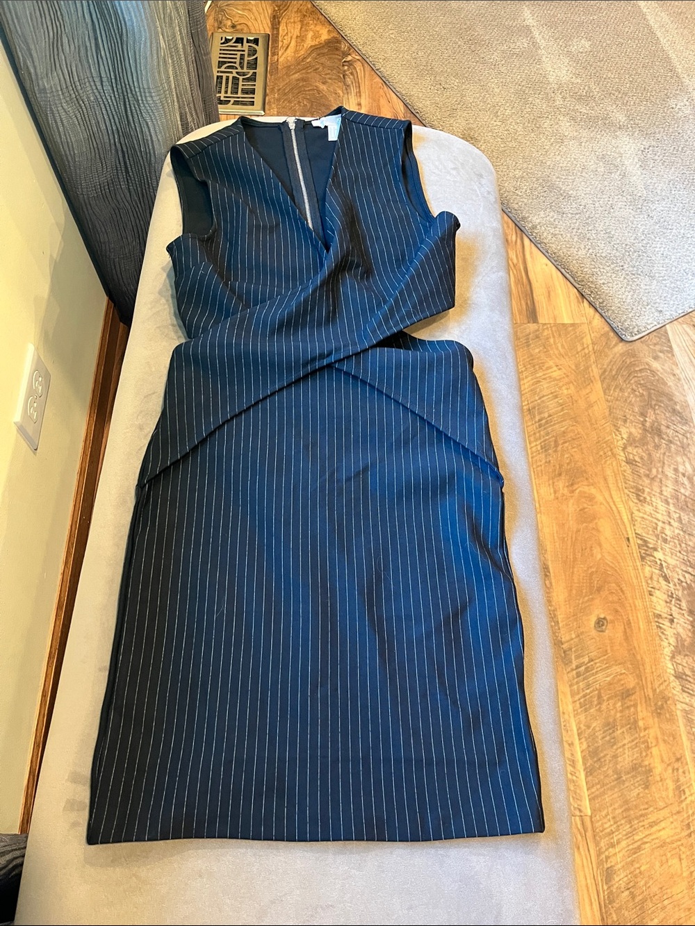 Forever 21 Contemporary Line Black Pinstripe Midi Sheath Dress